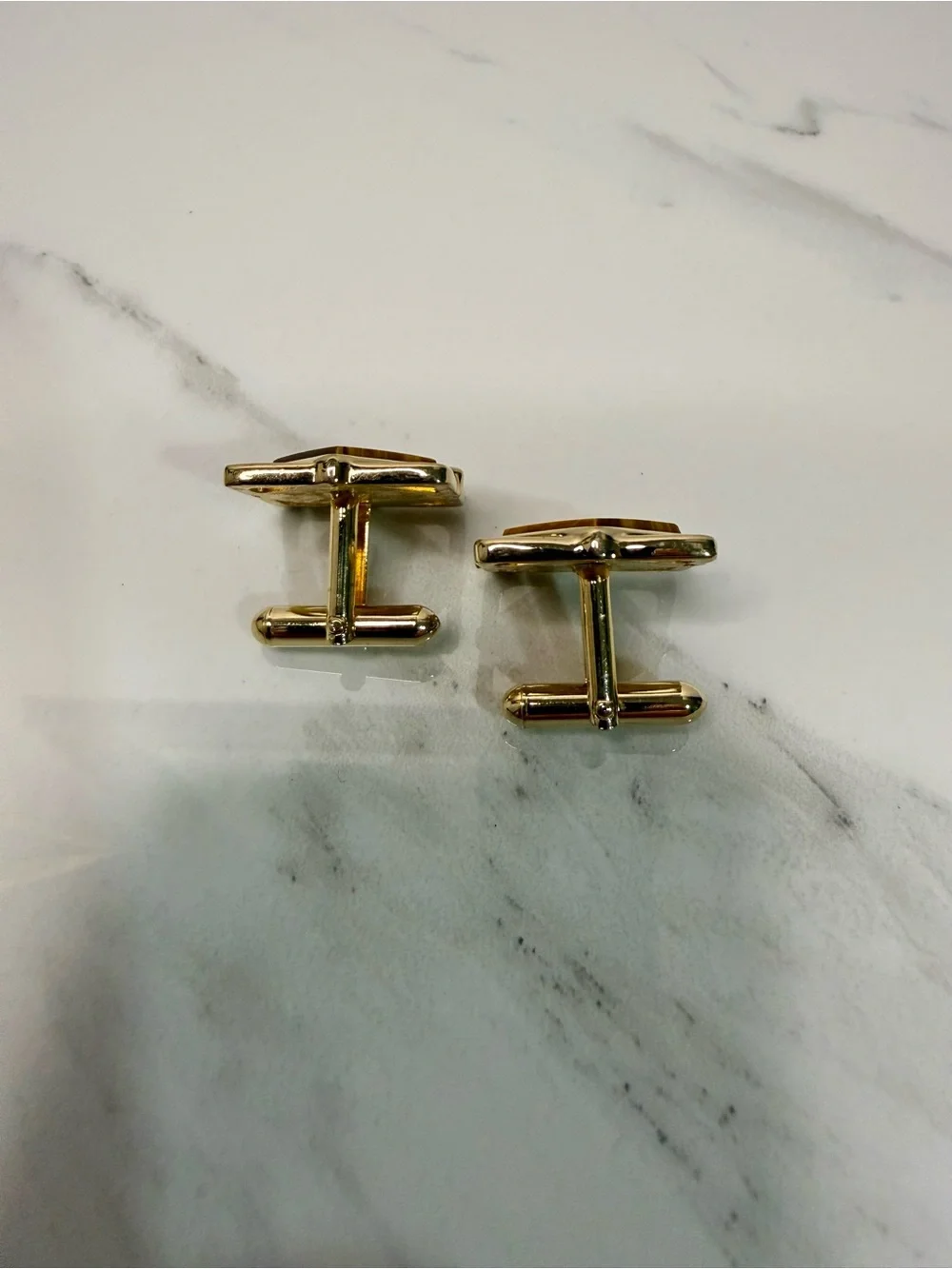 Gold Tone Tiger's Eye Square Cuff Links